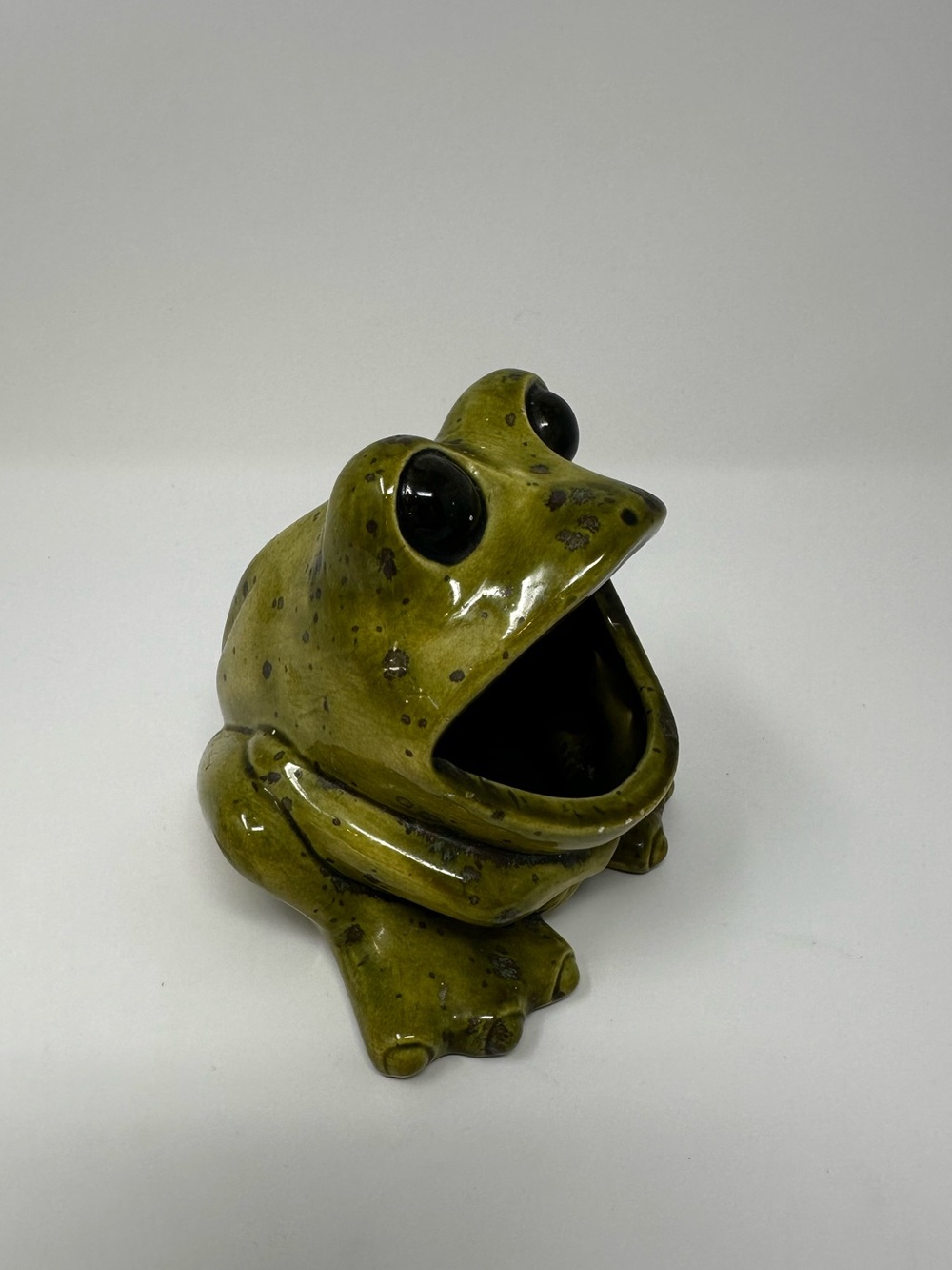 Vintage Green Wide Mouth Ceramic Frog